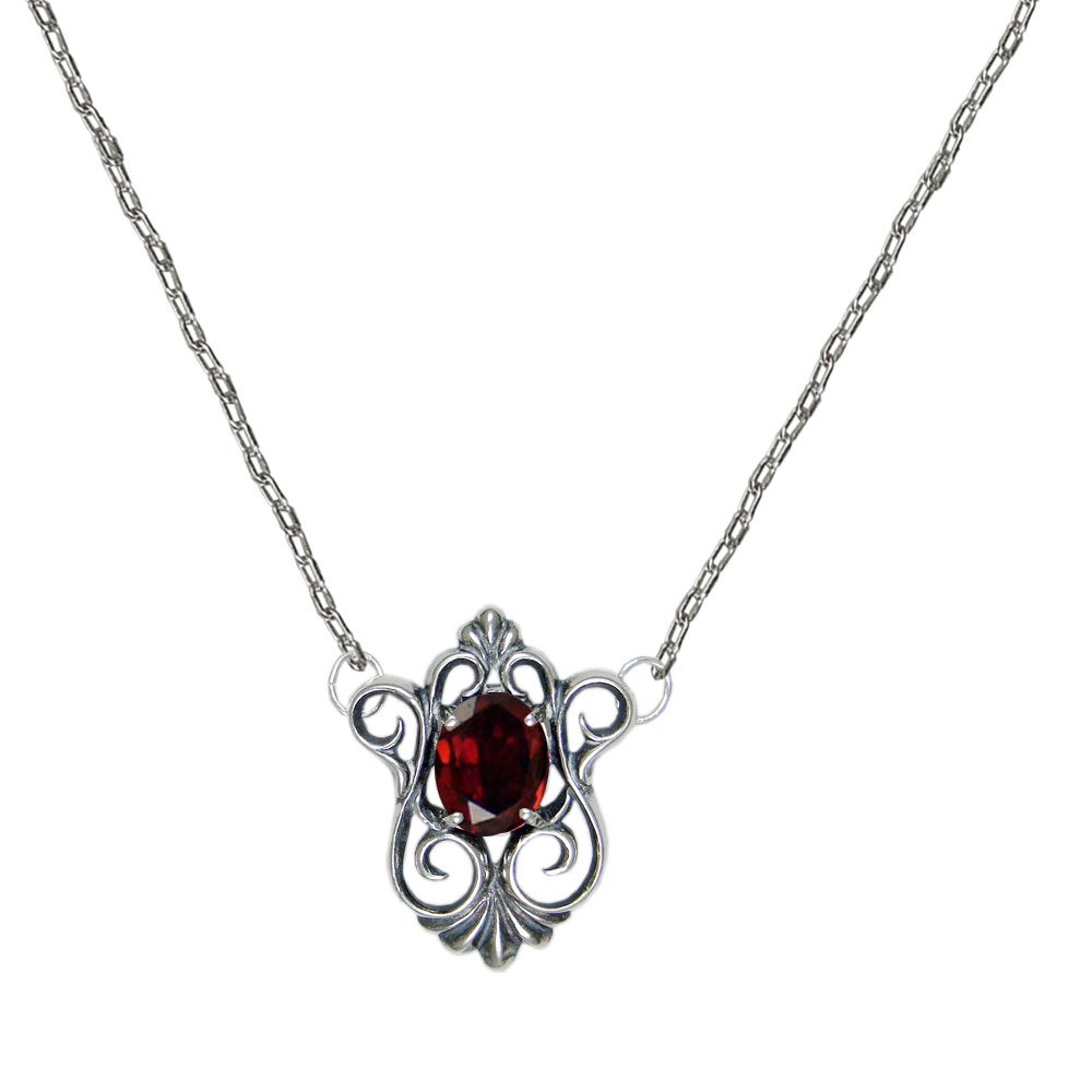 Sterling Silver Victorian Necklace With Garnet